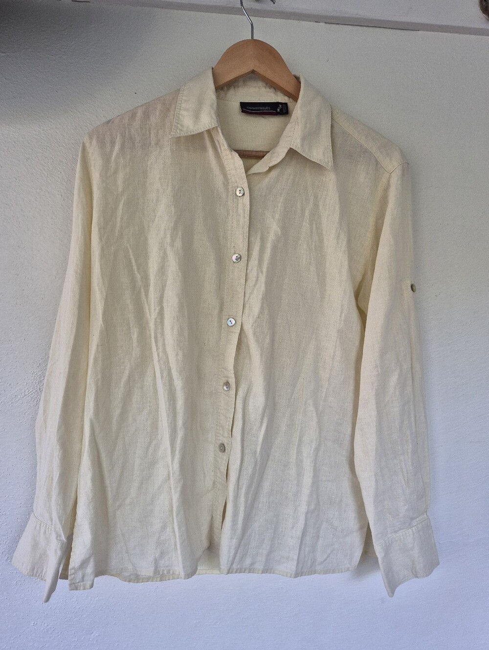 Linen And Cotton Long Sleeve Blouse Size Medium Soft Yellow